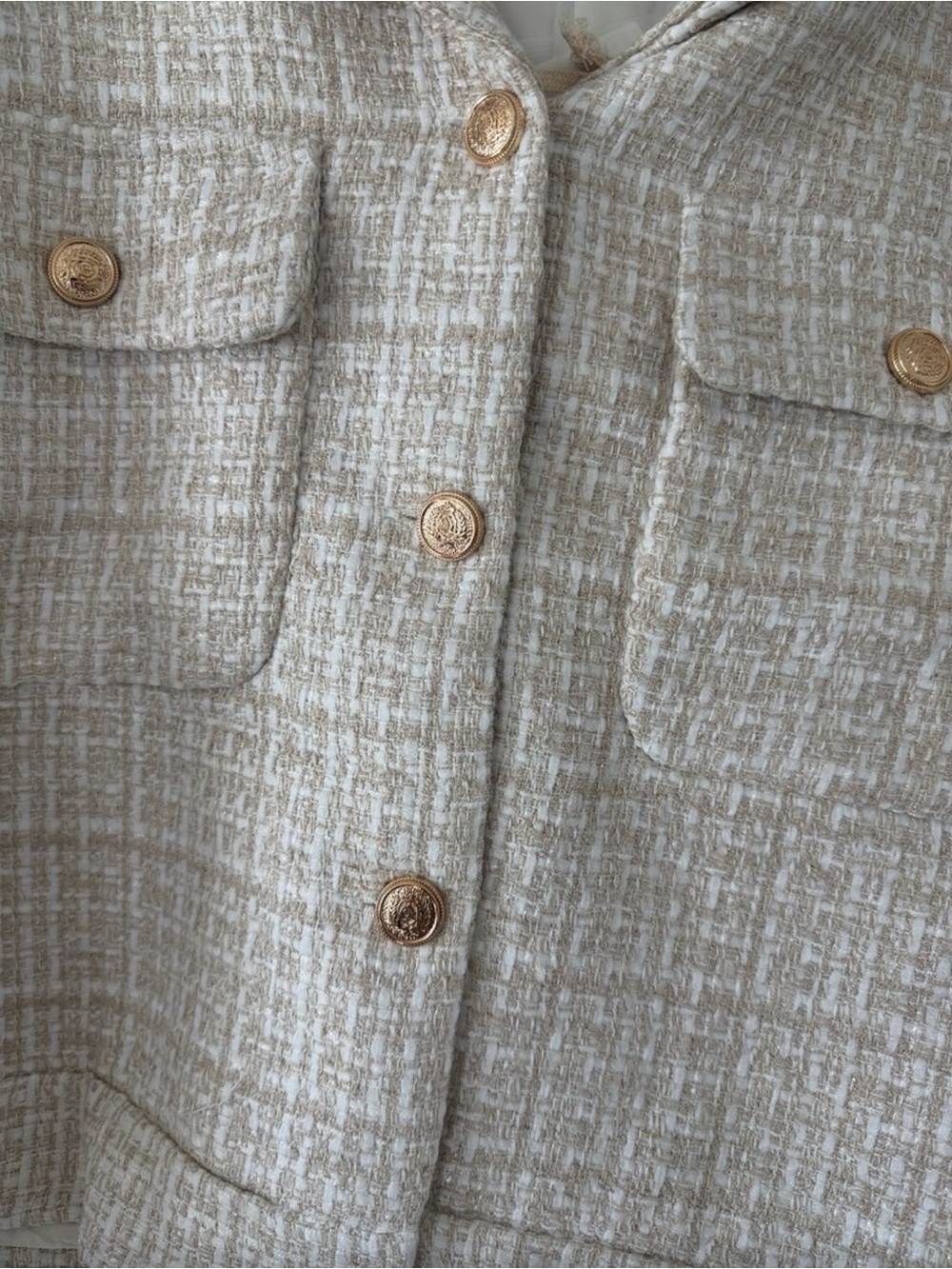 Marled Beige Tweed Shacket Jacket Button Front Collared Women’s blazer - Picture 3 of 4
